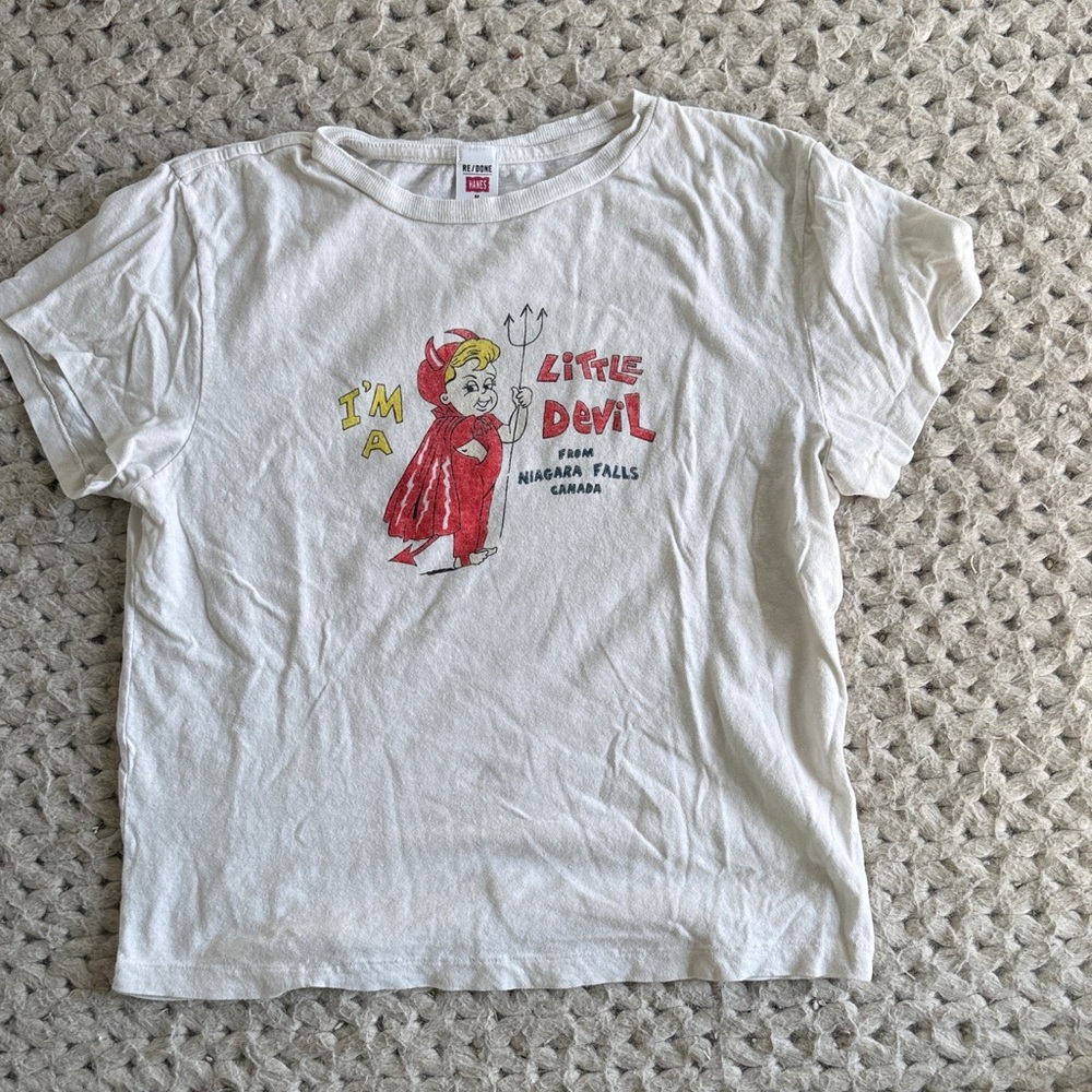 Vintage-Style Little Devil Graphic Tee - White